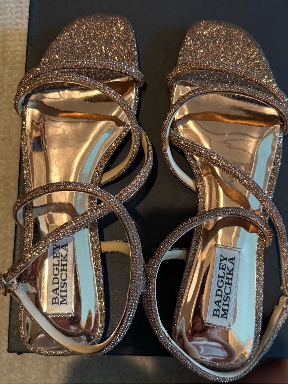 Badgley Mischka Gold Glitter Strappy sandals